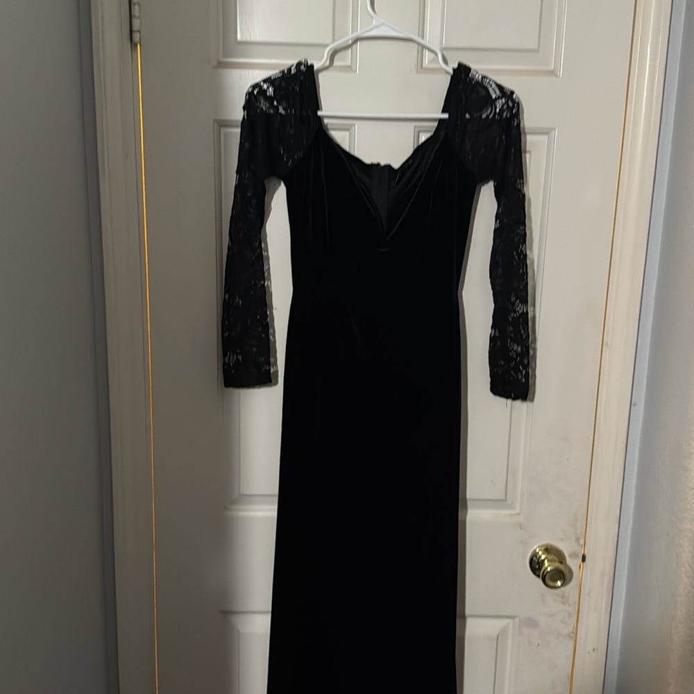 Black off the shoulder velvet Windsor long dress